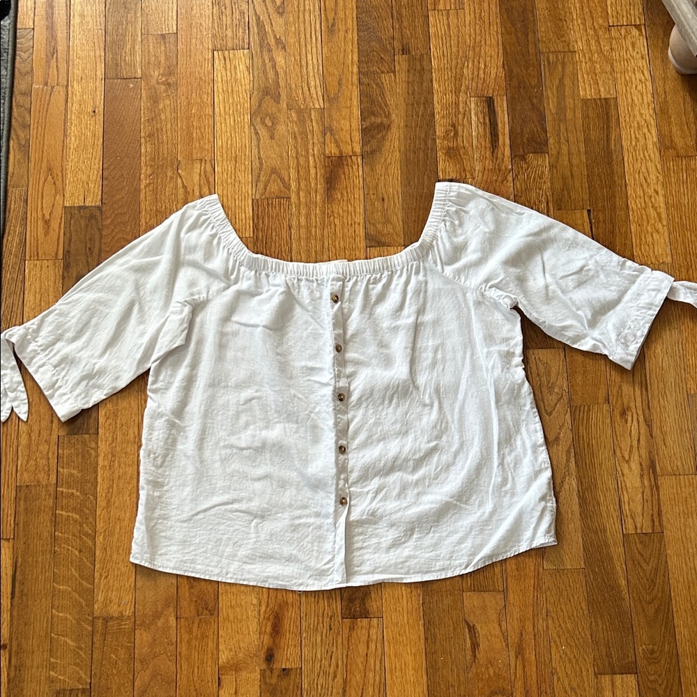F&F White Off-Shoulder Linen Button-Front Blouse Size 12